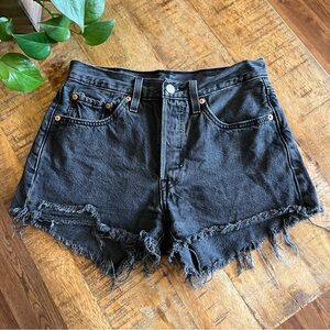 Levi's 501 Original Cutoff Denim Shorts in a faded black wash, high-rise waist